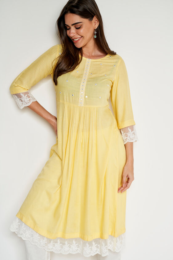 Yellow Solid Flared Kurta, Yellow, image 4
